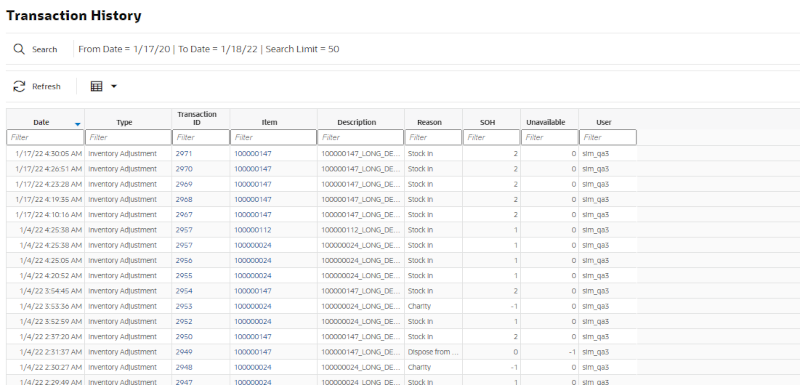 Transaction History List
