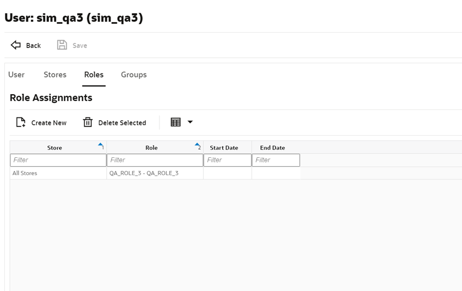 User Detail (Roles) screen User Detail (Roles) screen