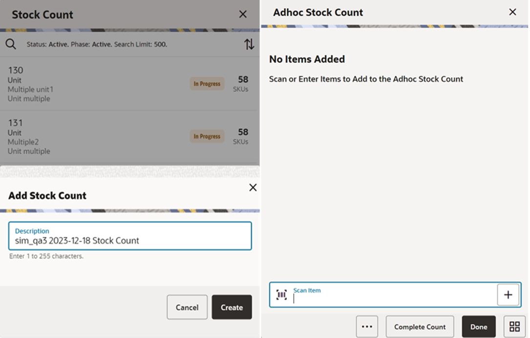 Add Stock Count Popup Add Stock Count Popup