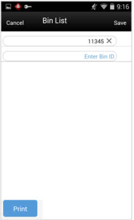 Bin List Screen Bin List Screen