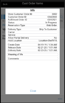 Info Popup (Customer Orders) Info Popup (Customer Orders)