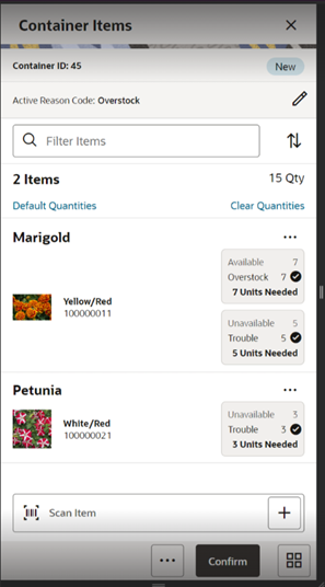 Container Items Screen Container Items Screen