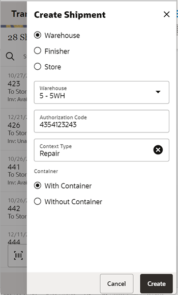 Create Shipment to a warehouse Create Shipment to a warehouse