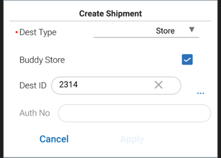 Create Shipment Screen Create Shipment Screen