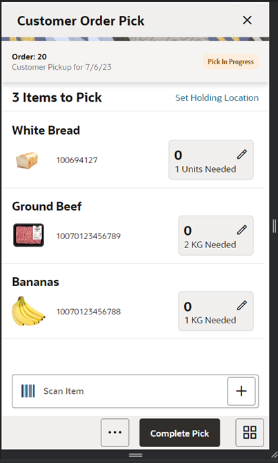Customer Order Pick Screen Customer Order Pick Screen