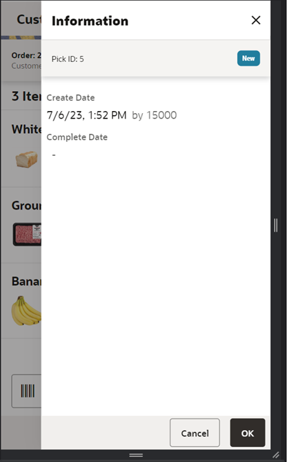 Information (Customer Order Pick) Screen Information (Customer Order Pick) Screen