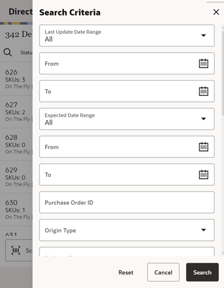 Direct Deliveries Search Criteria Screen Direct Deliveries Search Criteria Screen