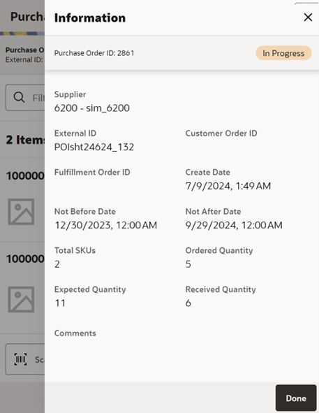 Purchase Order — Information Screen Purchase Order — Information Screen