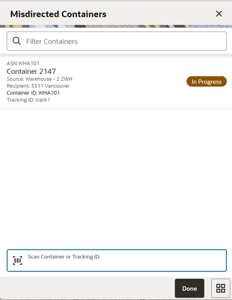 Misdirected Containers Screen Misdirected Containers Screen