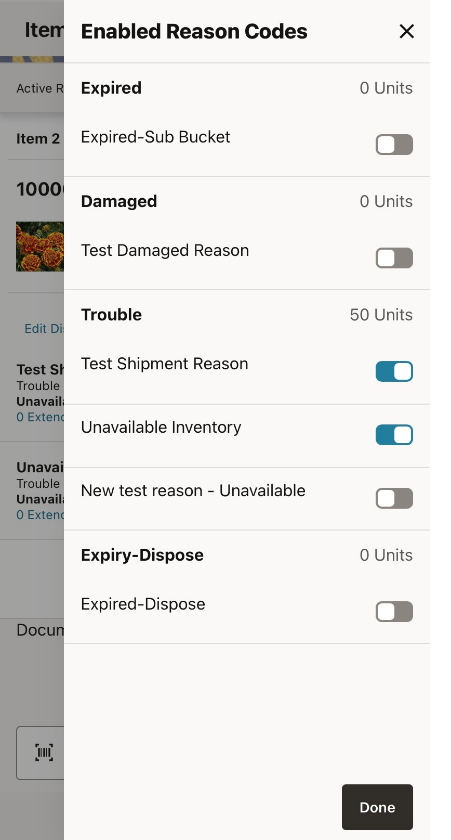 Enabled Reason Codes Enabled Reason Codes