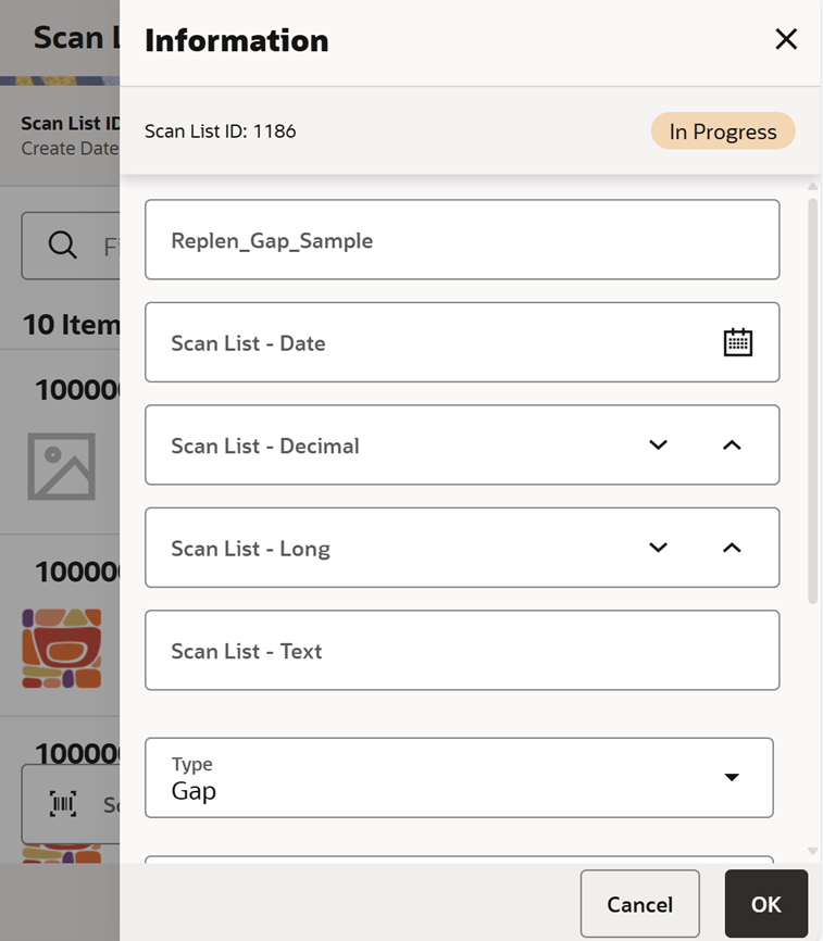 Scan List Items Info screen Scan List Items Info screen