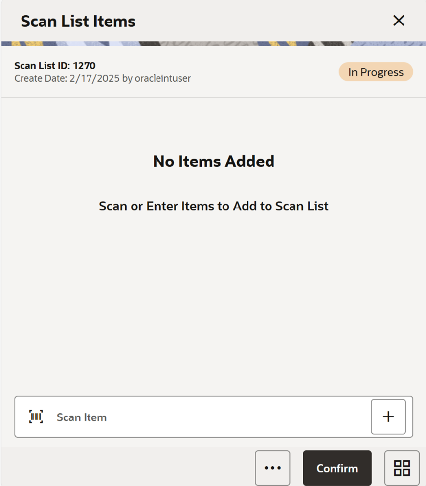 Scan List Items screen Scan List Items screen