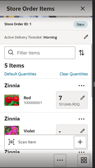 Store Order Items Screen