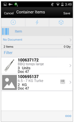 Container Items Screen Container Items Screen
