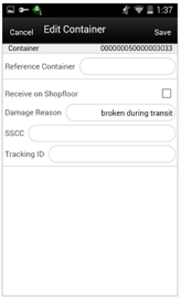 Edit Container Screen Edit Container Screen