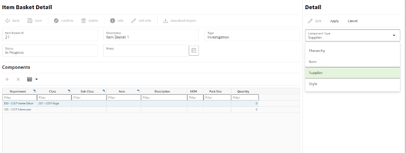 Item Basket Detail Screen Item Basket Detail Screen
