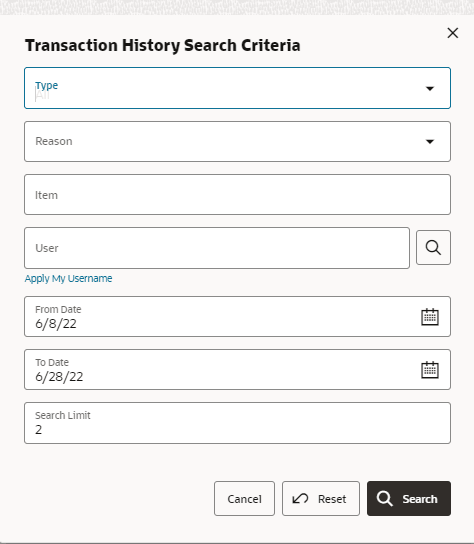 Transaction History Search Criteria Transaction History Search Criteria