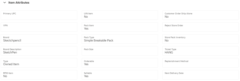 Item Attributes Section
