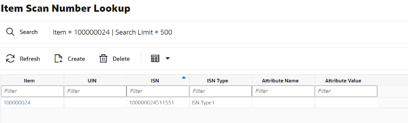 Item Scan Number Lookup Screen