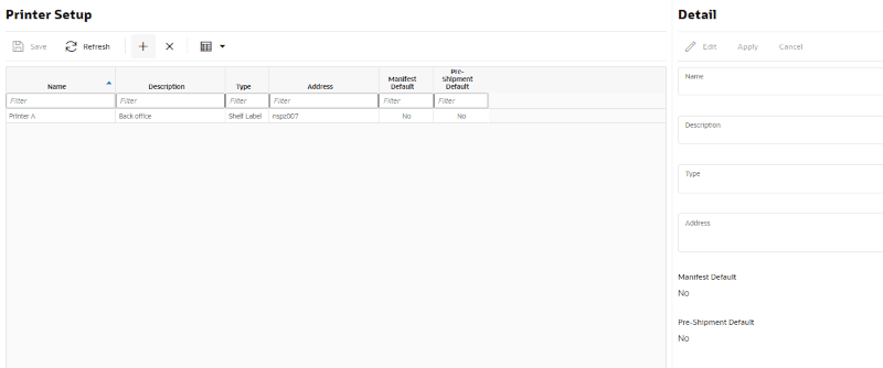 Printer Setup Screen Printer Setup Screen