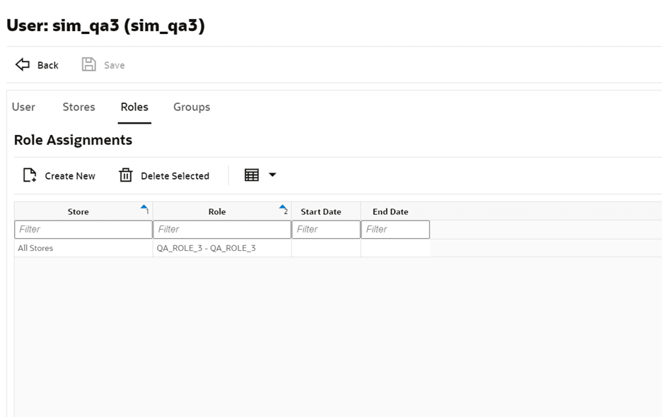 User Detail (Roles) screen