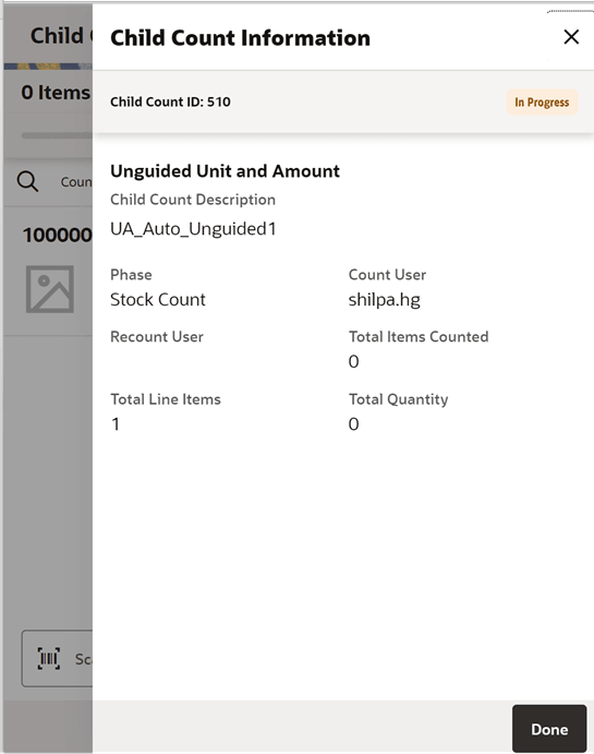 Child Count Information Screen