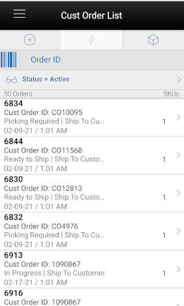 Customer Order List Screen