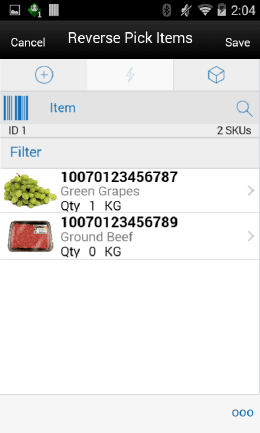 Reverse Pick Items Screen