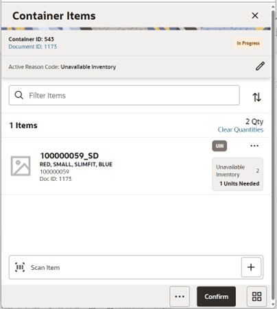 Container Items Screen