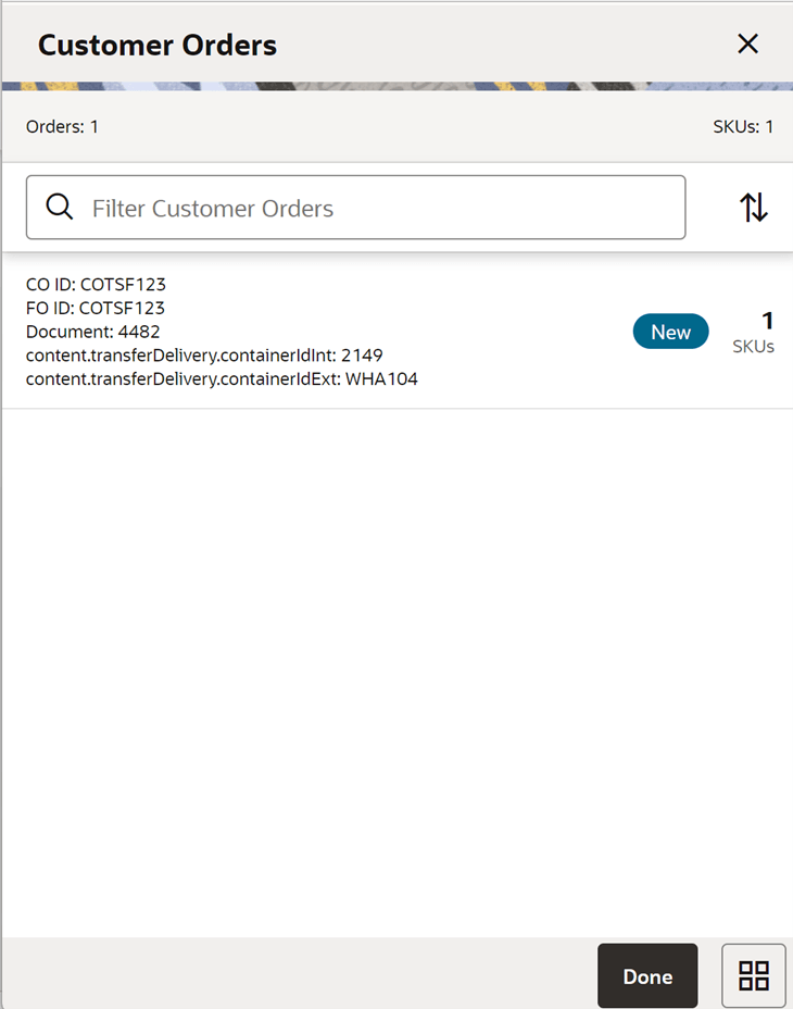 Customer Orders Screen