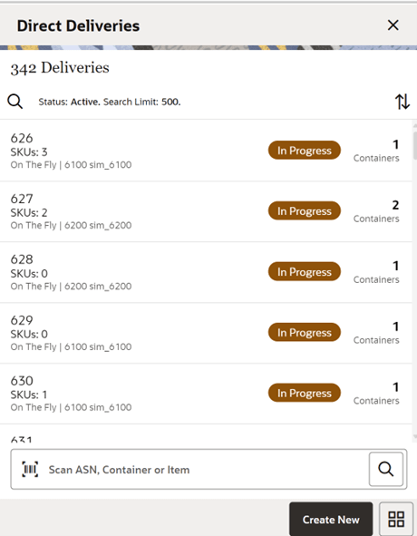 Direct Deliveries Screen Direct Deliveries Screen