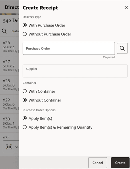 Create Receipt Screen (with Purchase order window. Create Receipt Screen (with Purchase order window.