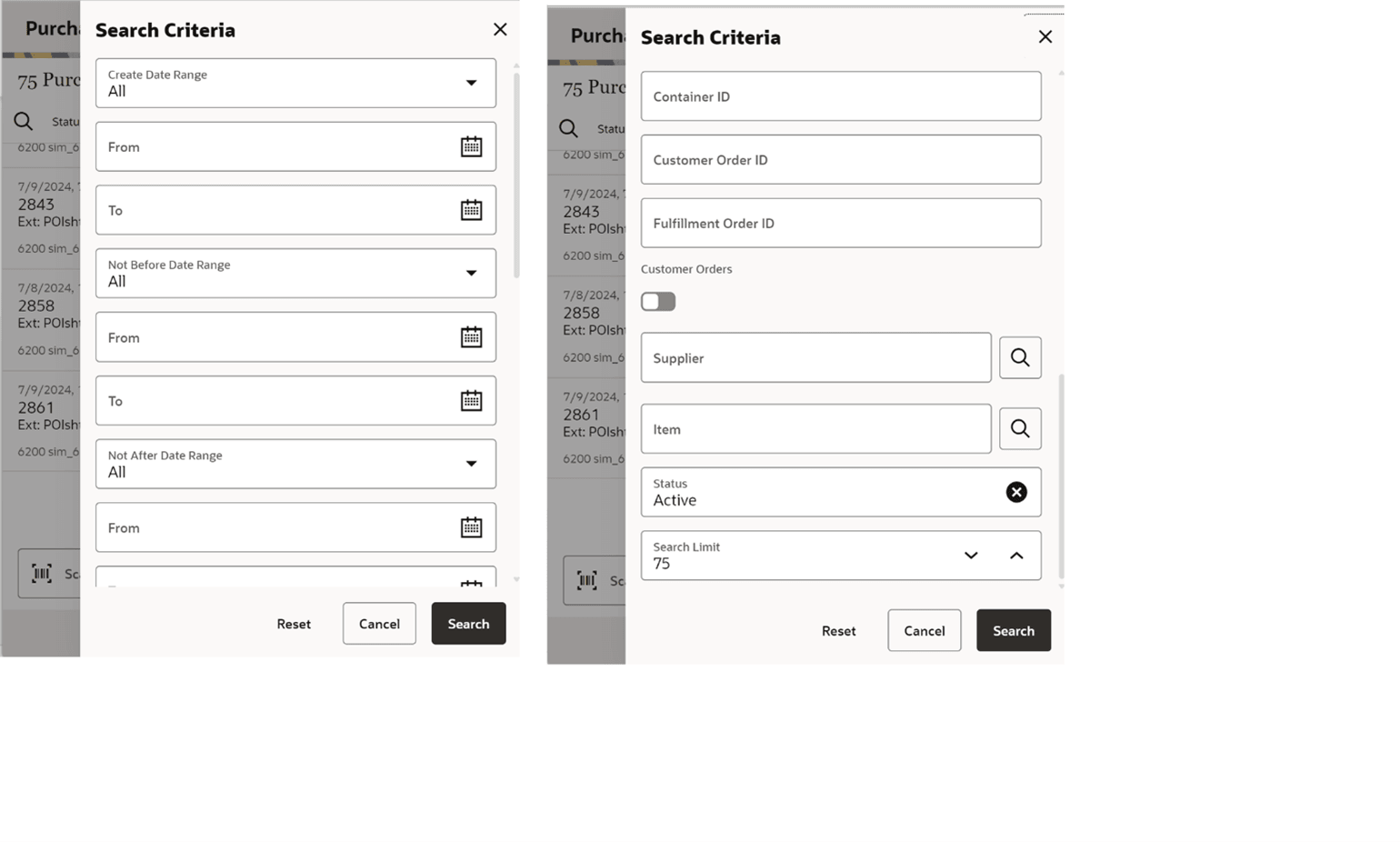 Purchase Orders Search Criteria Screen Purchase Orders Search Criteria Screen