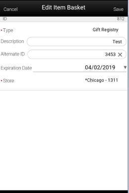 Edit Item Basket Screen Edit Item Basket Screen
