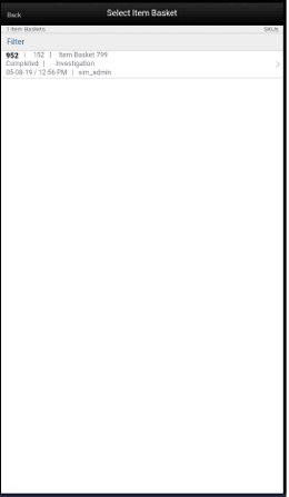 Select Item Basket Screen Select Item Basket Screen