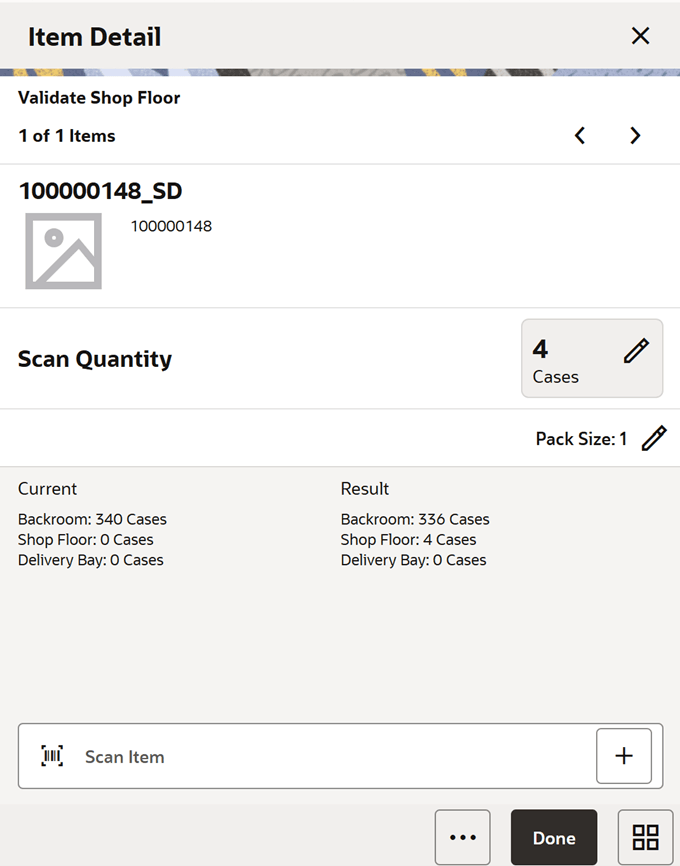 Inventory Movement Item Detail Screen