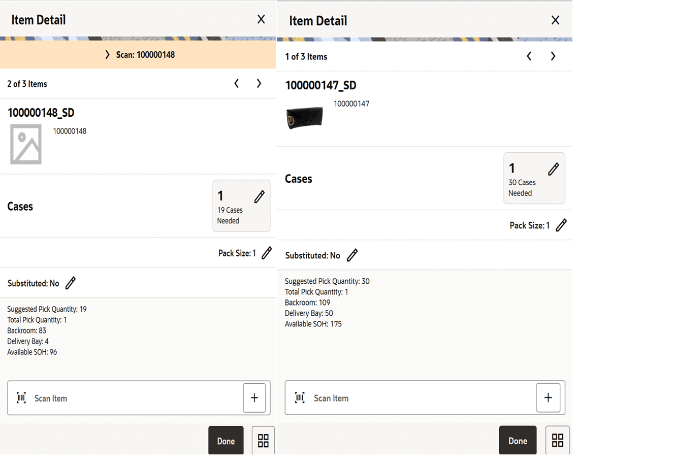 Replenishment Pick Item Detail Screen