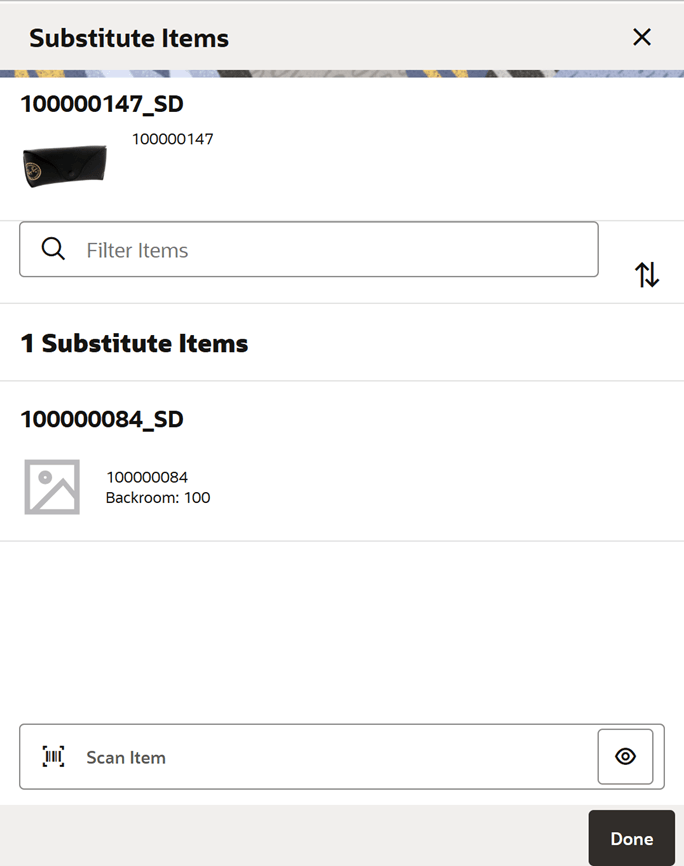 Substitute Items Screen