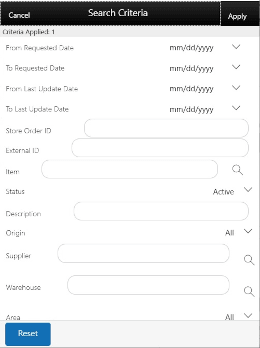Search Criteria Screen (Store Orders) Search Criteria Screen (Store Orders)
