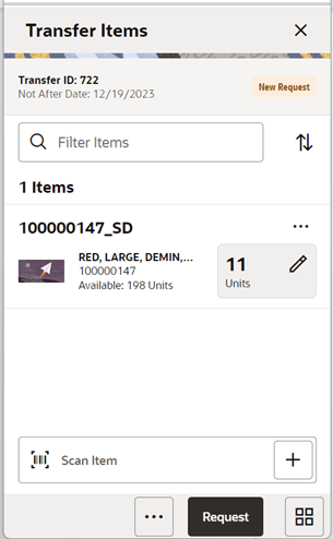Transfer Items Screen