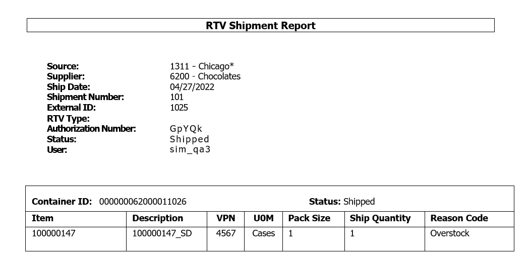 Vendor Shipment Report (with Containers)