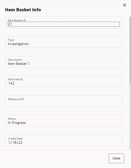Item Basket Info Popup
