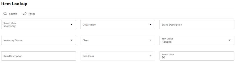 Search Mode: Inventory Status