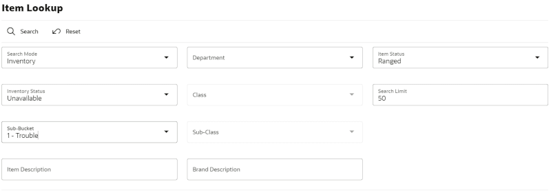 Search Mode: Inventory Status - Unavailable