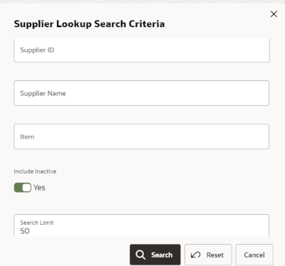 Supplier Lookup Search Criteria