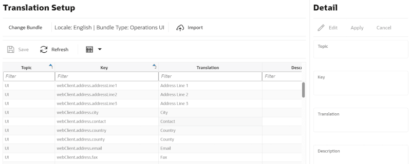Translation Setup Screen