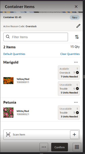 Container Items Screen