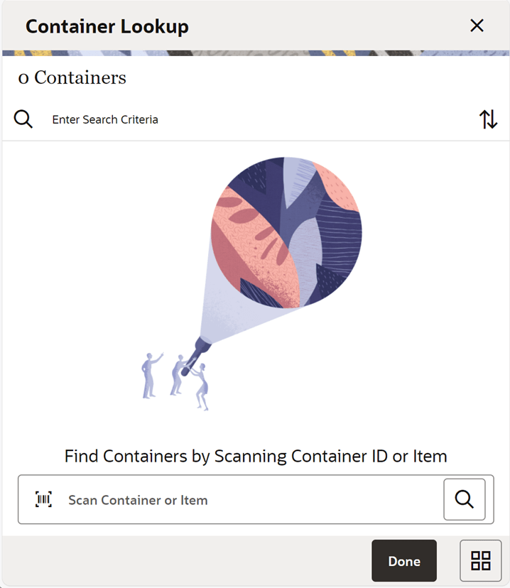 Container Lookup Screen