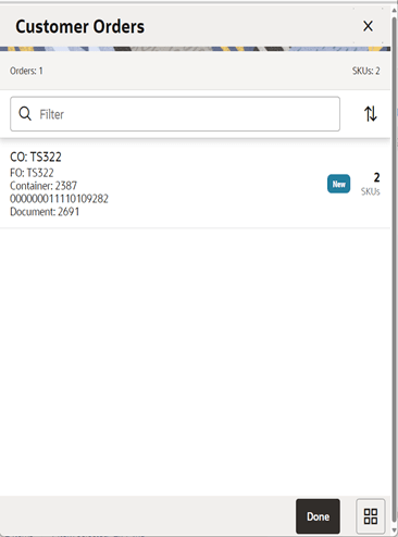 Customer Orders Screen