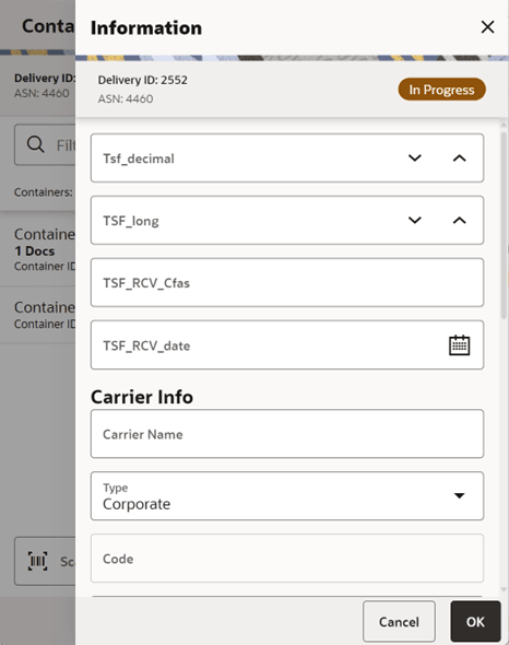 Delivery Info Screen